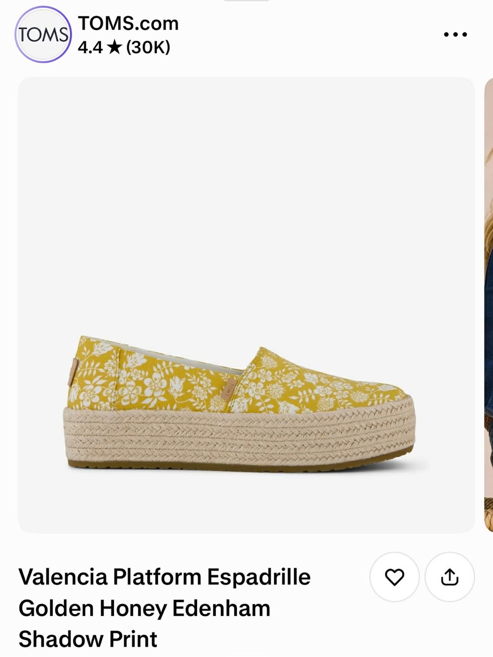 TOMS Valencia Platform Espadrille Slip-On in Golden Honey Floral